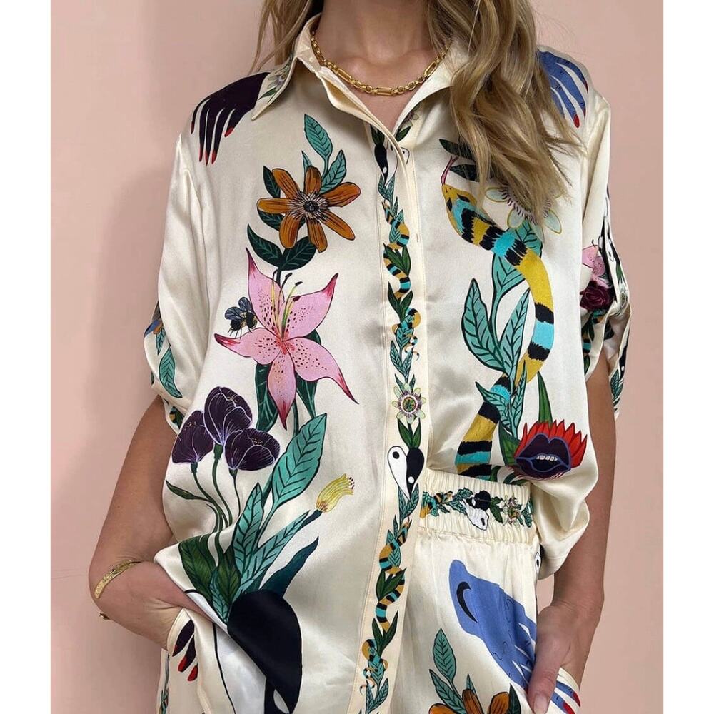 LMC Satin Animal Floral Top